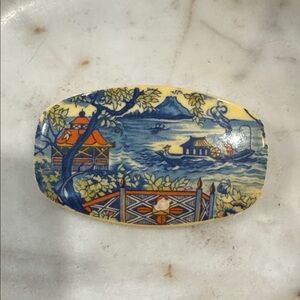 Scenic Blue and Yellow Vintage Brooch